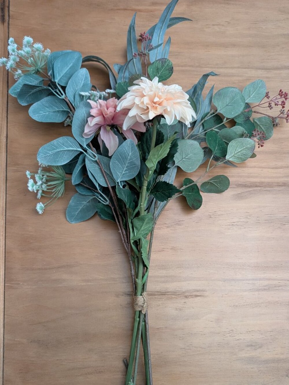 Pottery Barn Faux Dahlia and Eucalyptus Tall Long Stem Floral Flowers Bouquet